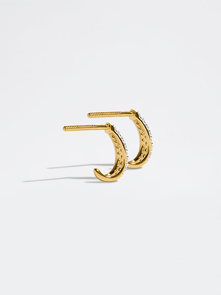 Pave Lab Diamond J Hoop Earrings