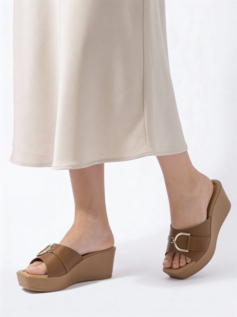 LUNA BLU Tan Hardware-Detail Wedge-Heel Sandals