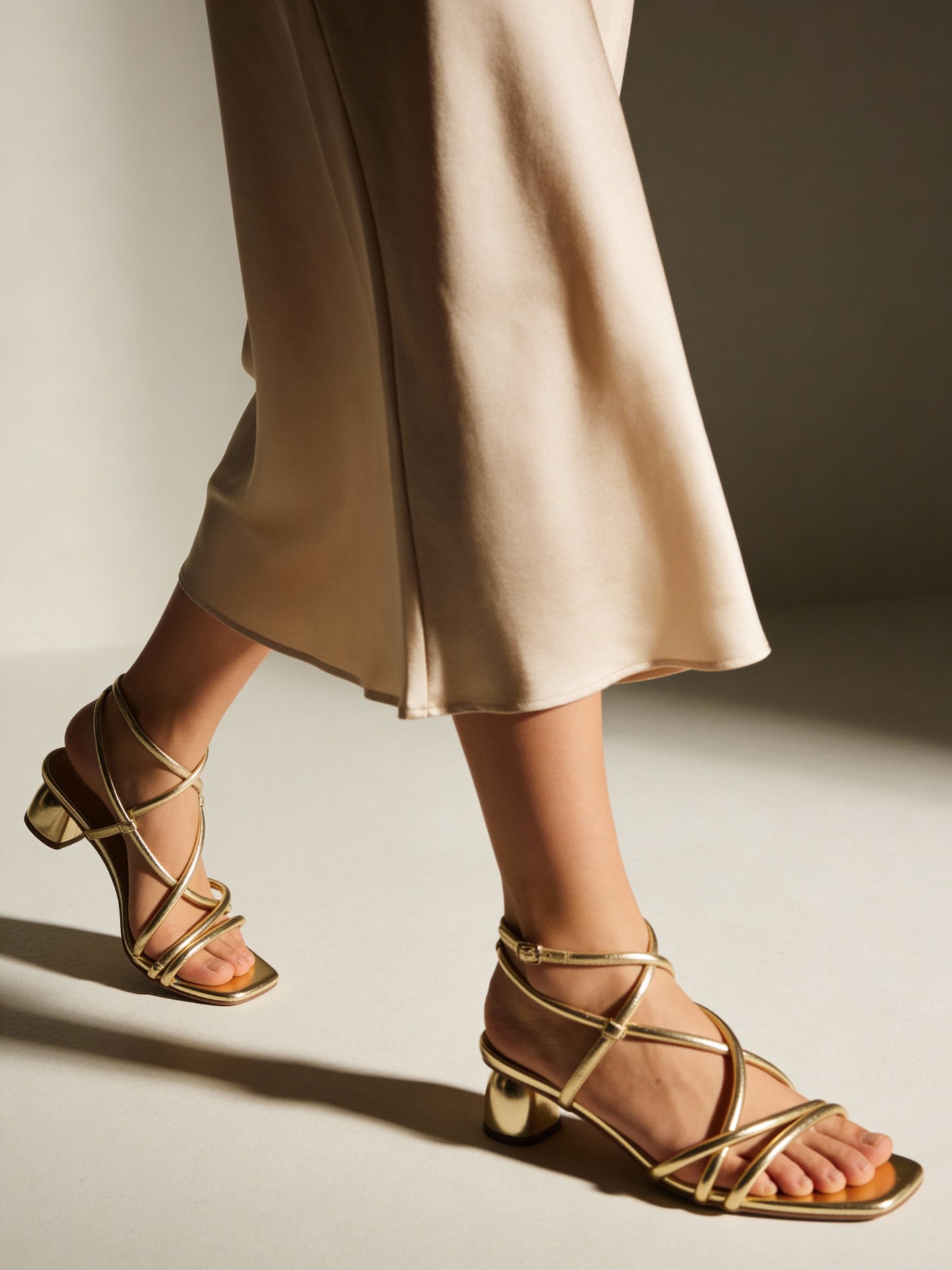 LUNA BLU Gold Multi-Strap Heel Sandals