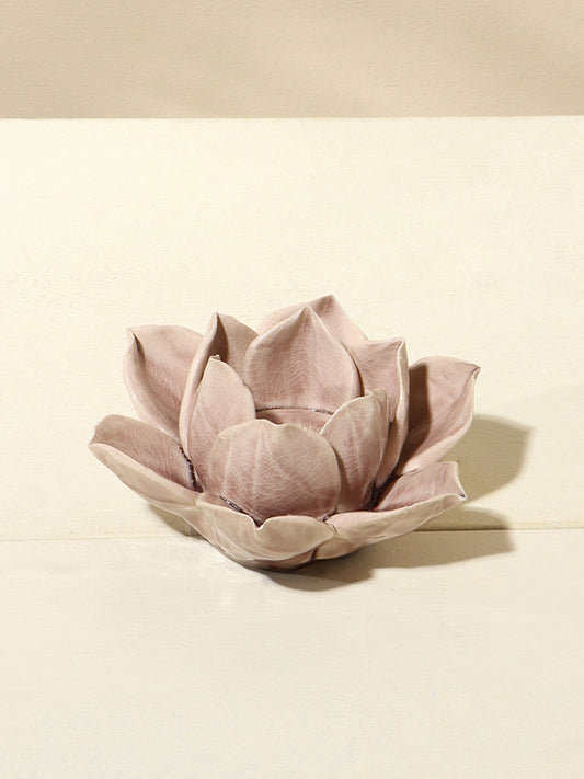 Westside Home Soft Pink Ceramic Lotus Tea-Light Candle Holder