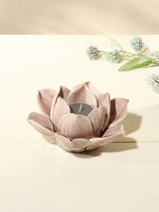 Westside Home Soft Pink Ceramic Lotus Tea-Light Candle Holder