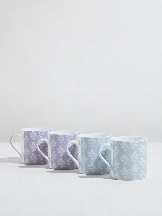 Westside Home Lavender & Blue Printed Mugs (Set of 4)