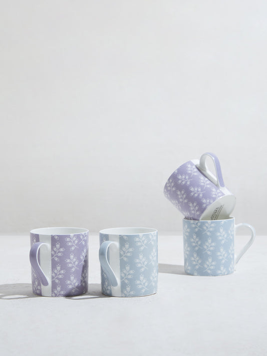 Westside Home Lavender & Blue Printed Mugs (Set of 4)