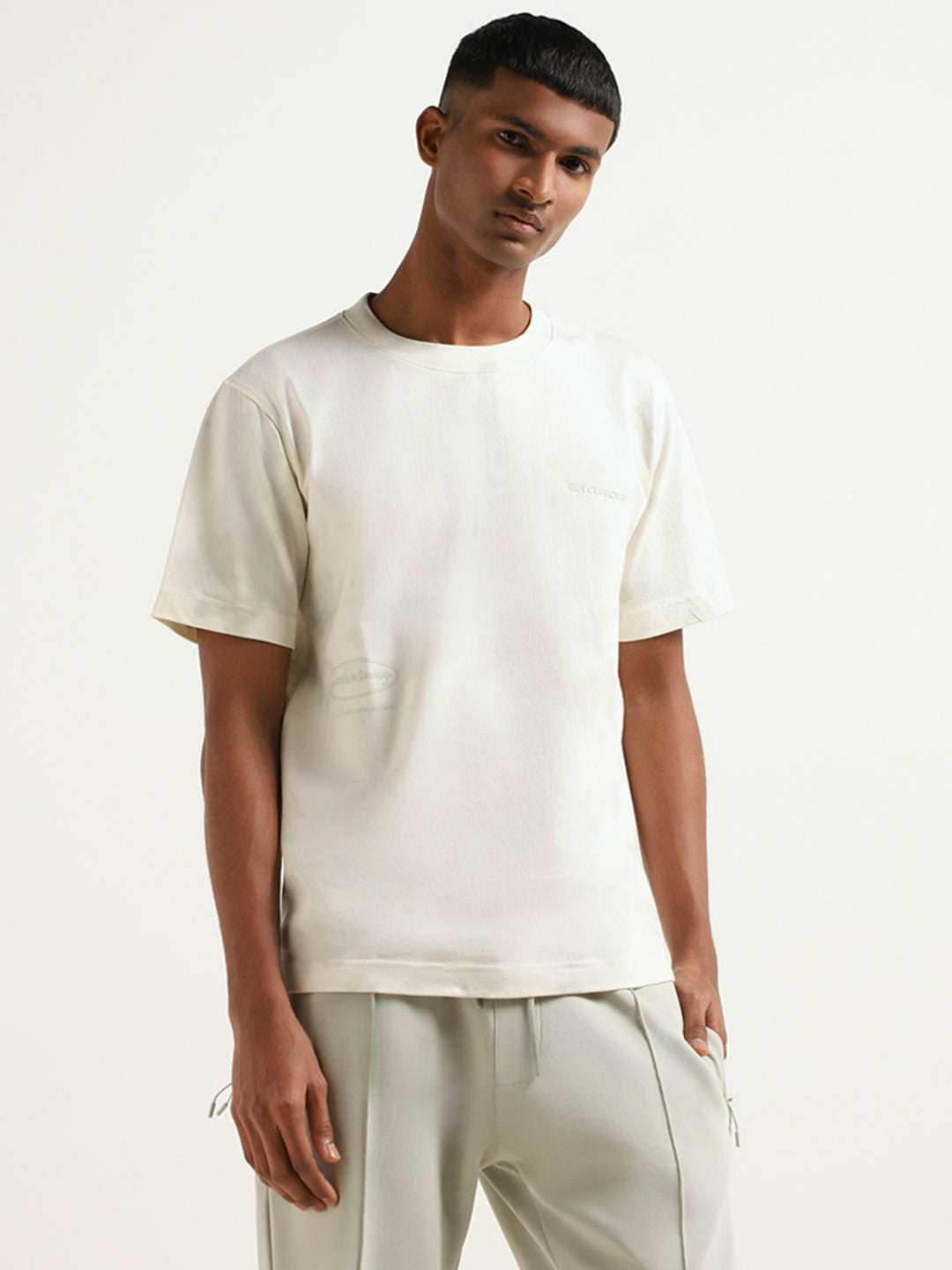 Studiofit Off-White Printed Relaxed-Fit T-Shirt