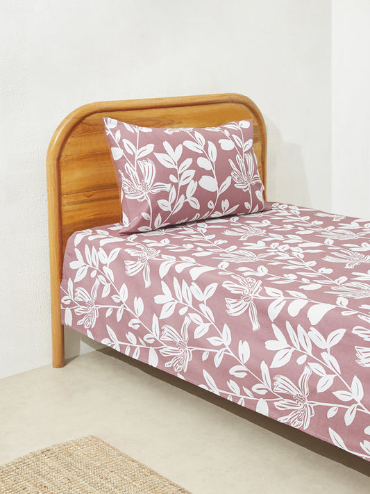 Westside Home Mauve Single Bed Flat Sheet and Pillowcase Set