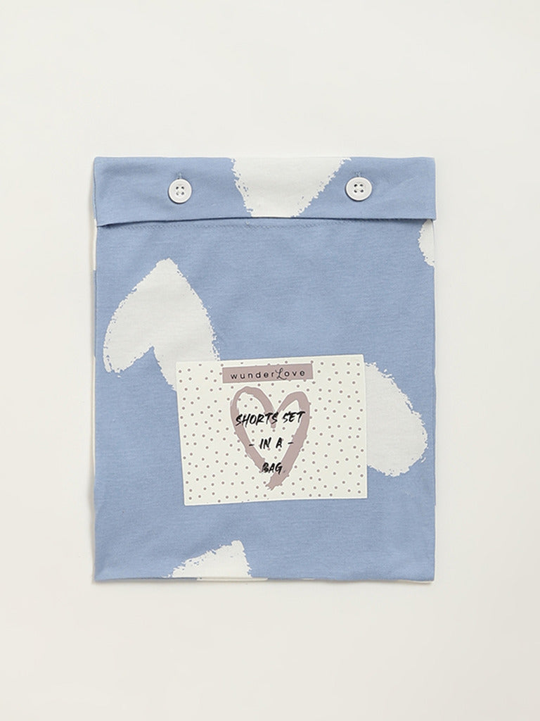 Wunderlove Blue Printed T-Shirt, Shorts & Bag Set