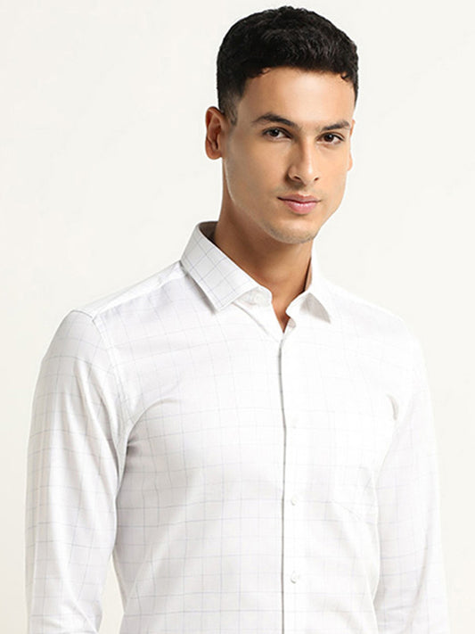 WES Formals White Checkered Slim-Fit Cotton Shirt