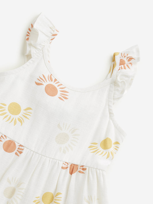HOP Kids Off-White Sun Printed Tiered A-Line Dress