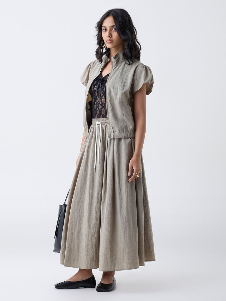 LOV Sage Solid High-Rise Skirt