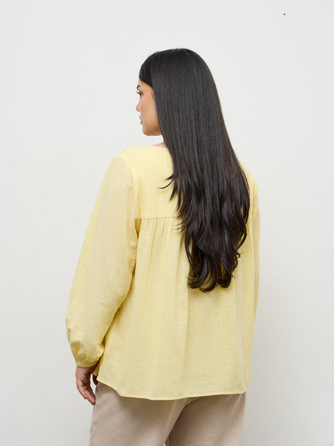 Gia Yellow Solid Cotton Blouse