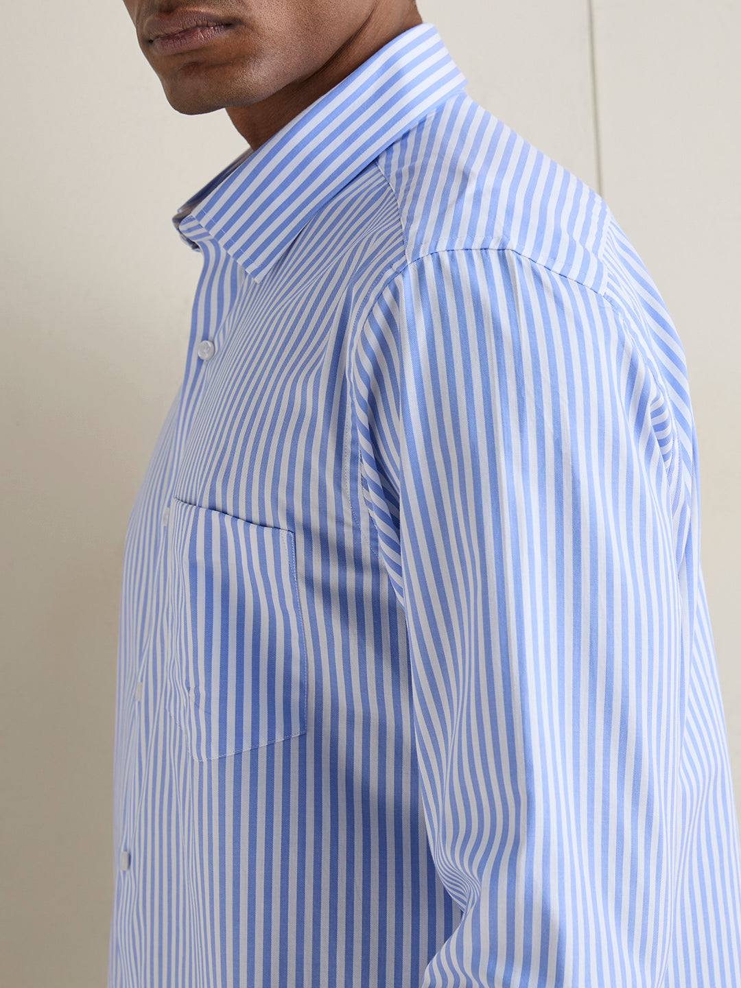 WES Formals Blue Striped Slim-Fit Cotton Shirt