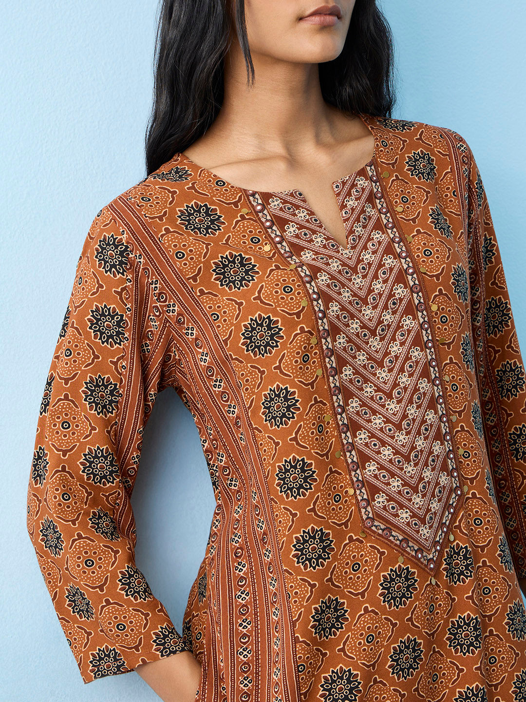 Utsa Rust Printed A-Line Kurta