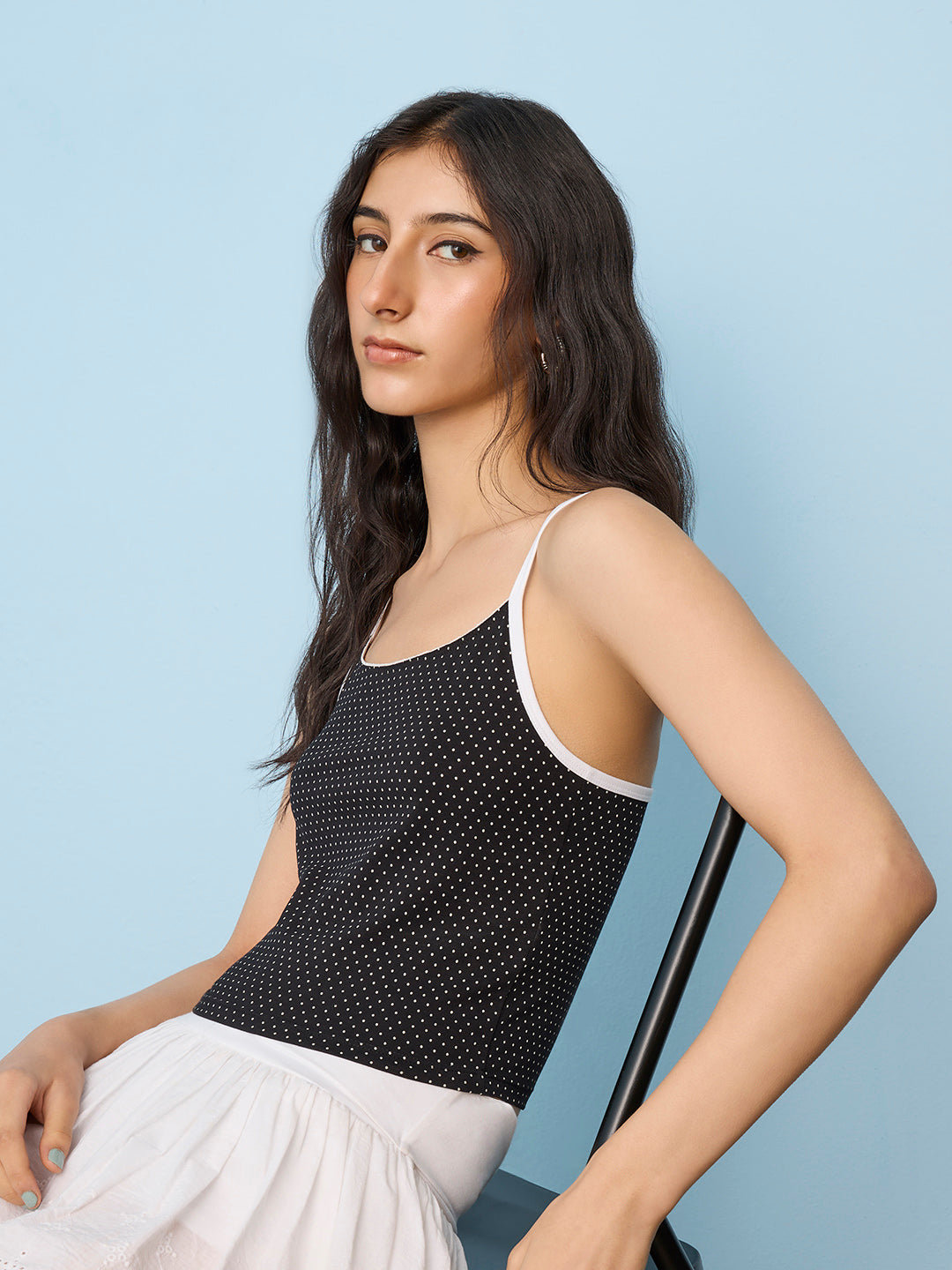 Nuon Black Dot Printed Cotton-Blend Top