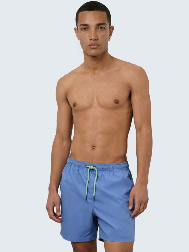 WES Casuals Blue Relaxed-Fit Mid-Rise Swimwear Shorts