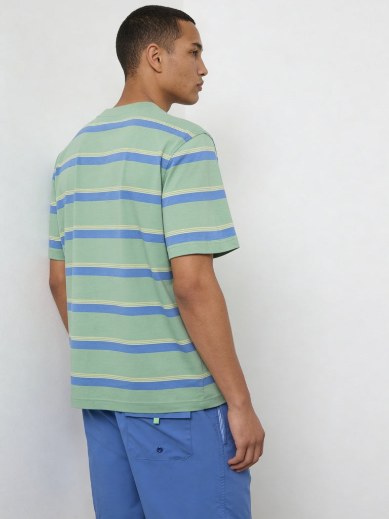 WES Casuals Green Striped Relaxed-Fit Swimwear T-Shirt