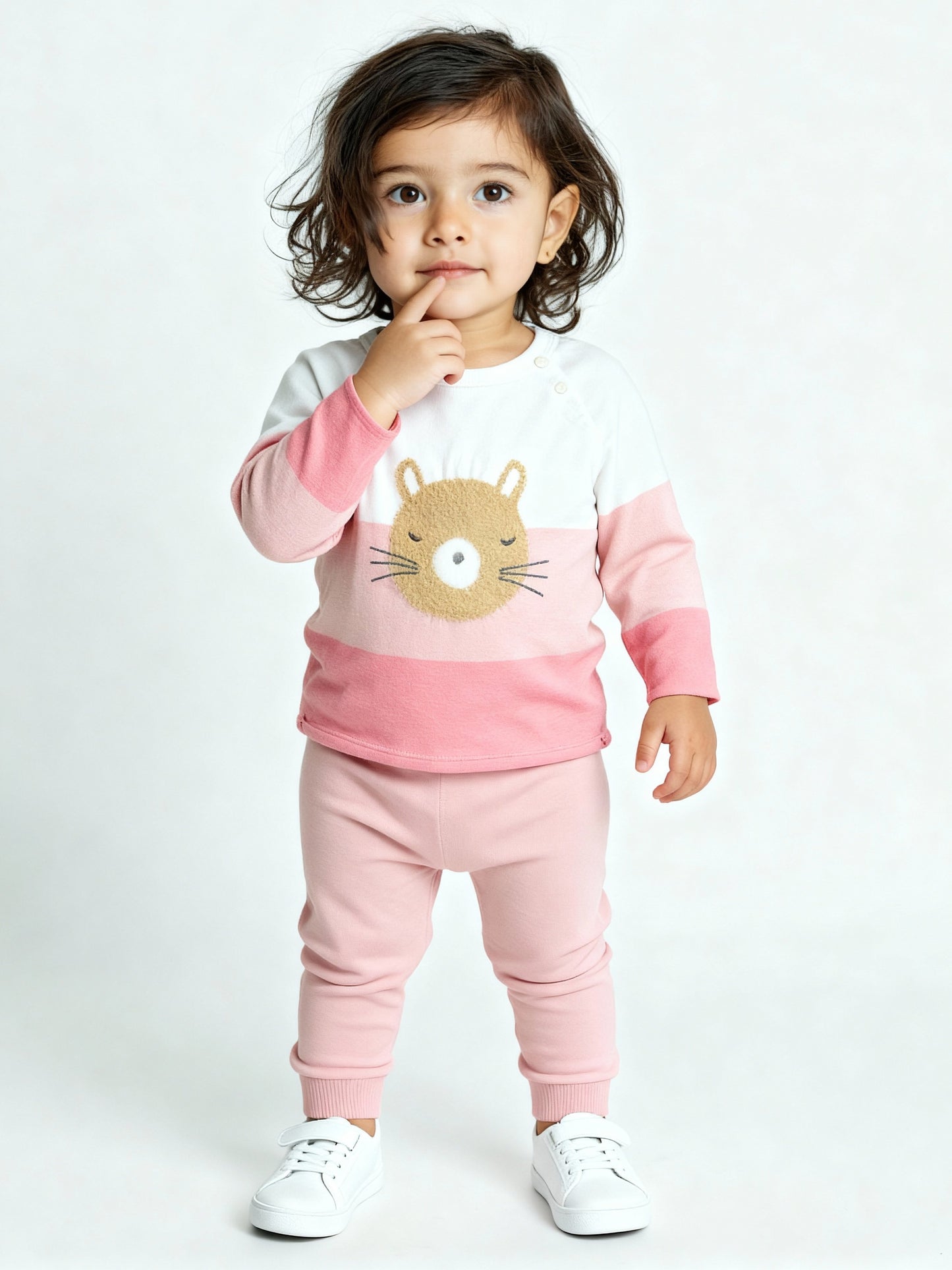 HOP Baby Pink Animal Design Cotton Sweater and Joggers Set