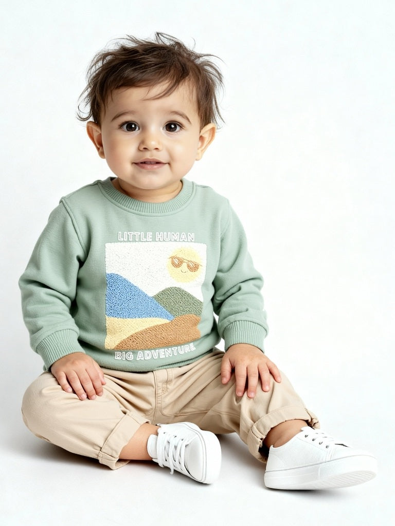 HOP Baby Boys Sage Embroidered Cotton-Blend Sweatshirt