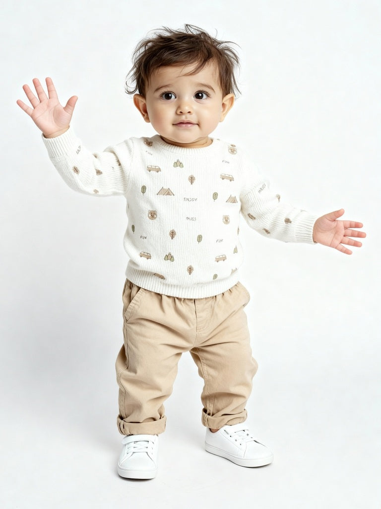 HOP Baby Boys Off-White Embroidered Sweater