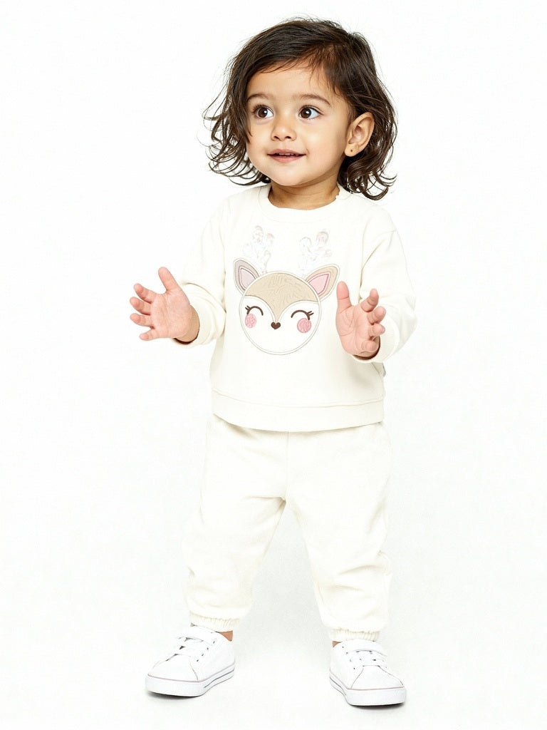 HOP Baby White Embroidered Sweatshirt and Joggers Set