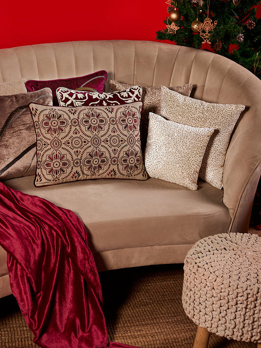 Westside Home Maroon Embroidered Cushion Cover