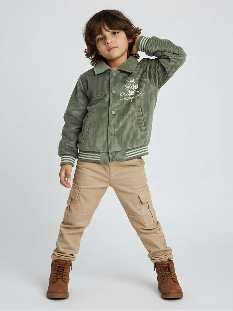 HOP Kids Boys Sage Typographic Corduroy Cotton Jacket