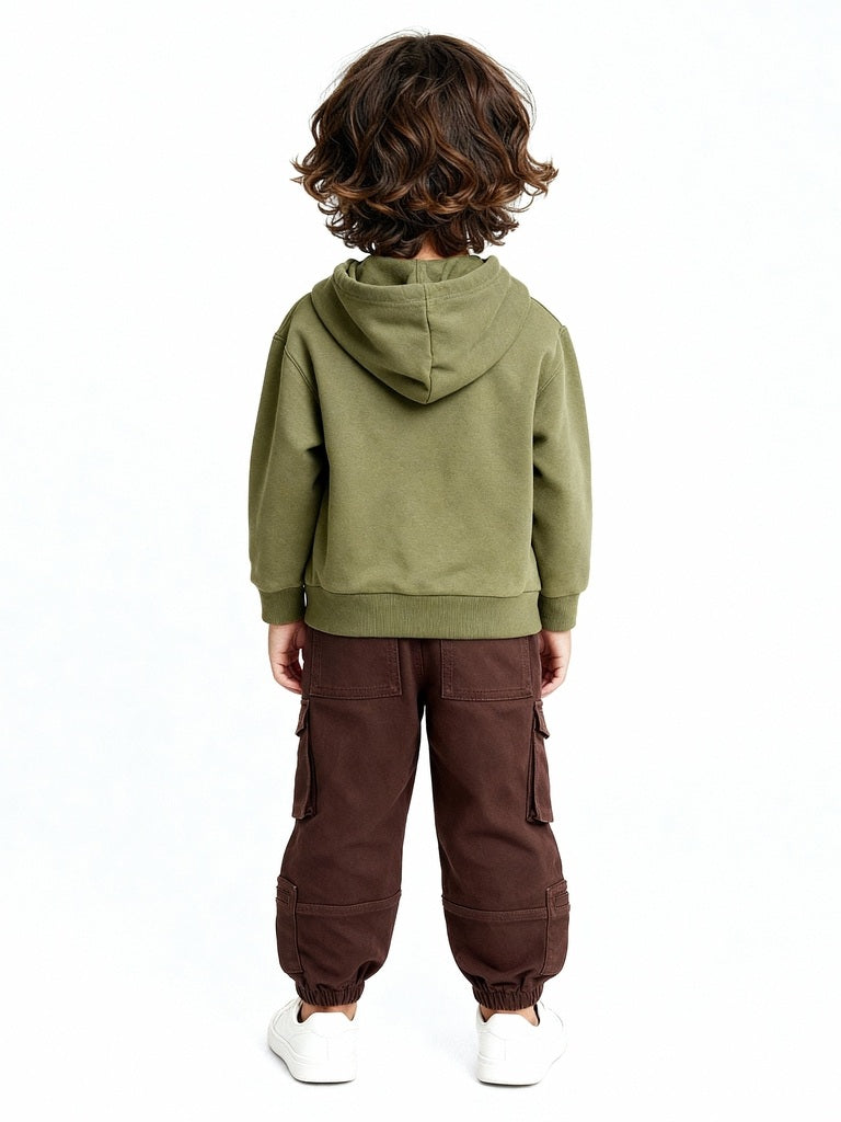 HOP Kids Boys Dark Brown Mid-Rise Cotton-Blend Cargo Joggers