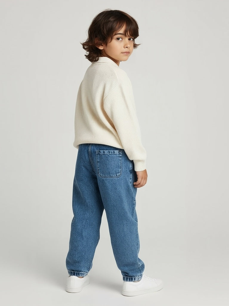 HOP Kids Boys Blue Faded Mid-Rise Jeans