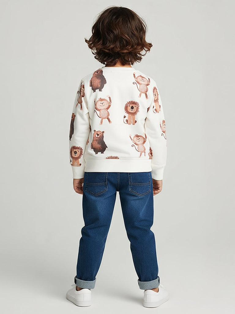 HOP Kids Boys Off-White Animal Printed Cotton-Blend Sweatshirt