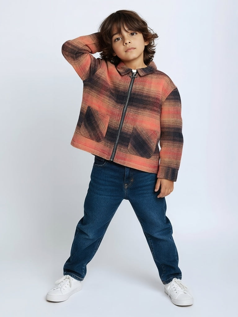 HOP Kids Boys Rust Checkered Cotton Shirt