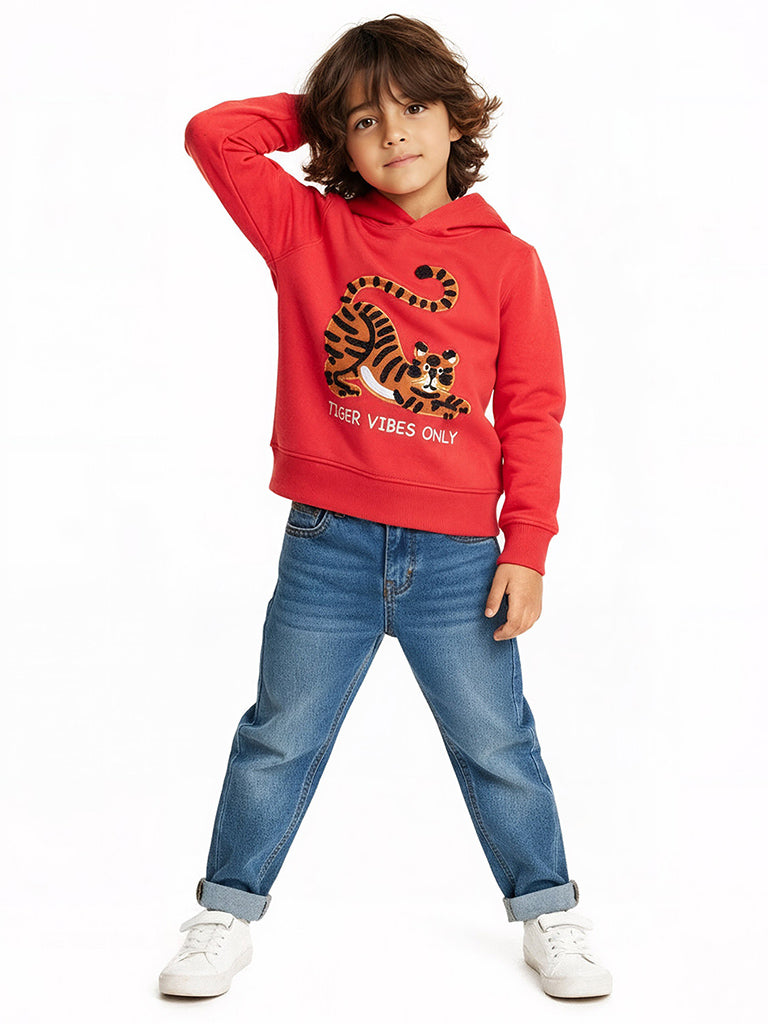 HOP Kids Boys Red Animal Applique Cotton-Blend Hoodie
