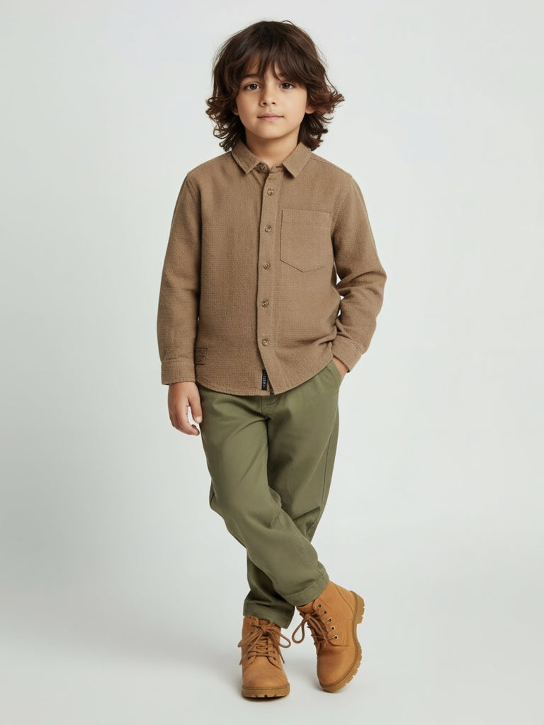 HOP Kids Boys Taupe Cotton Shirt
