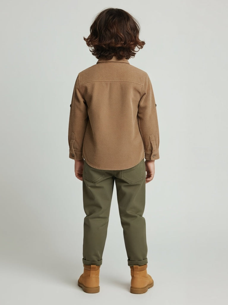 HOP Kids Boys Taupe Cotton Shirt