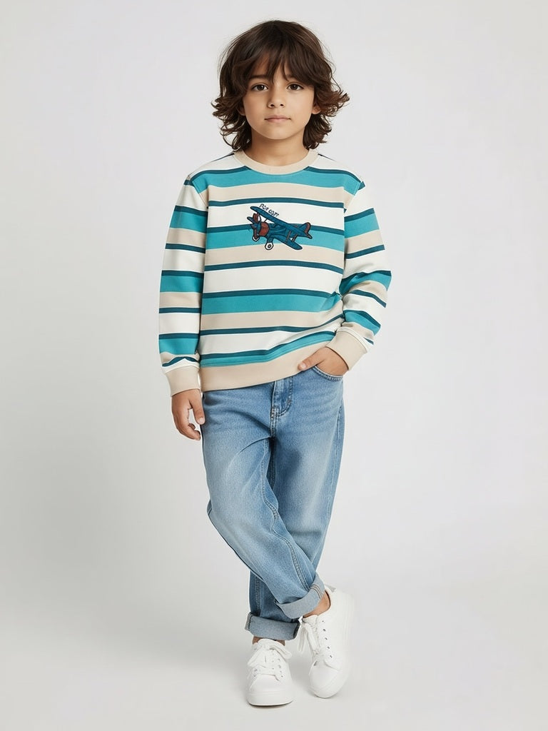 HOP Kids Boys Multicolour Striped Cotton Sweatshirt