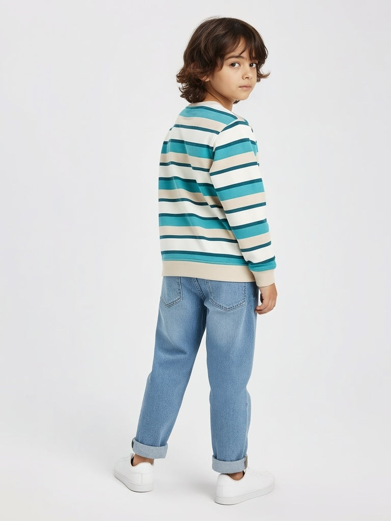 HOP Kids Boys Multicolour Striped Cotton Sweatshirt