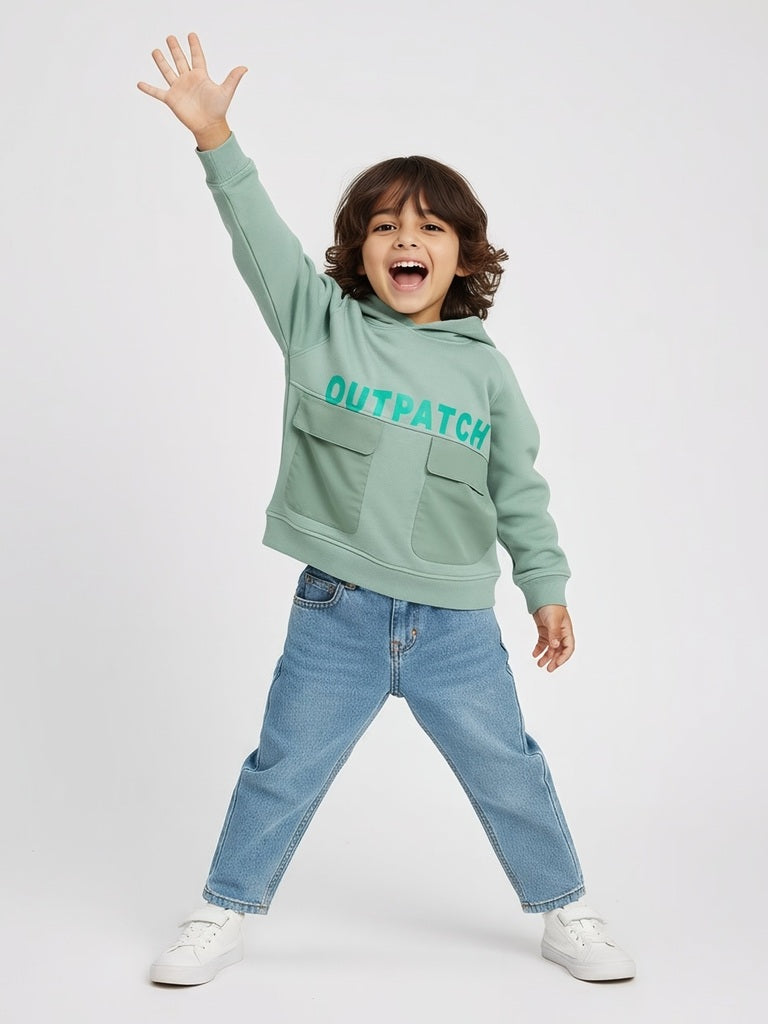 HOP Kids Boys Sage Typographic Cotton-Blend Hoodie