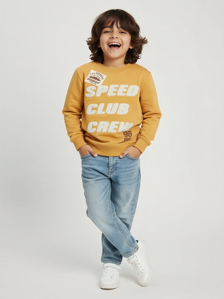 HOP Kids Boys Yellow Typographic Cotton-Blend Sweatshirt