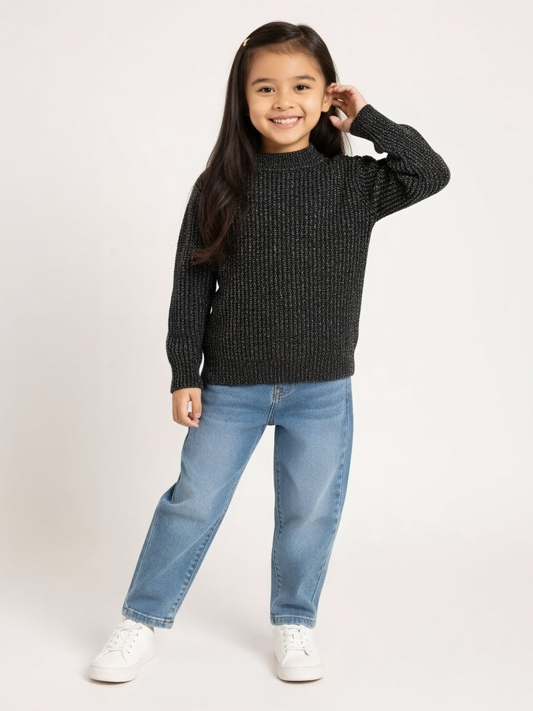 Buy HOP Kids Girls Charcoal Knit-Textured Sweater from Westside