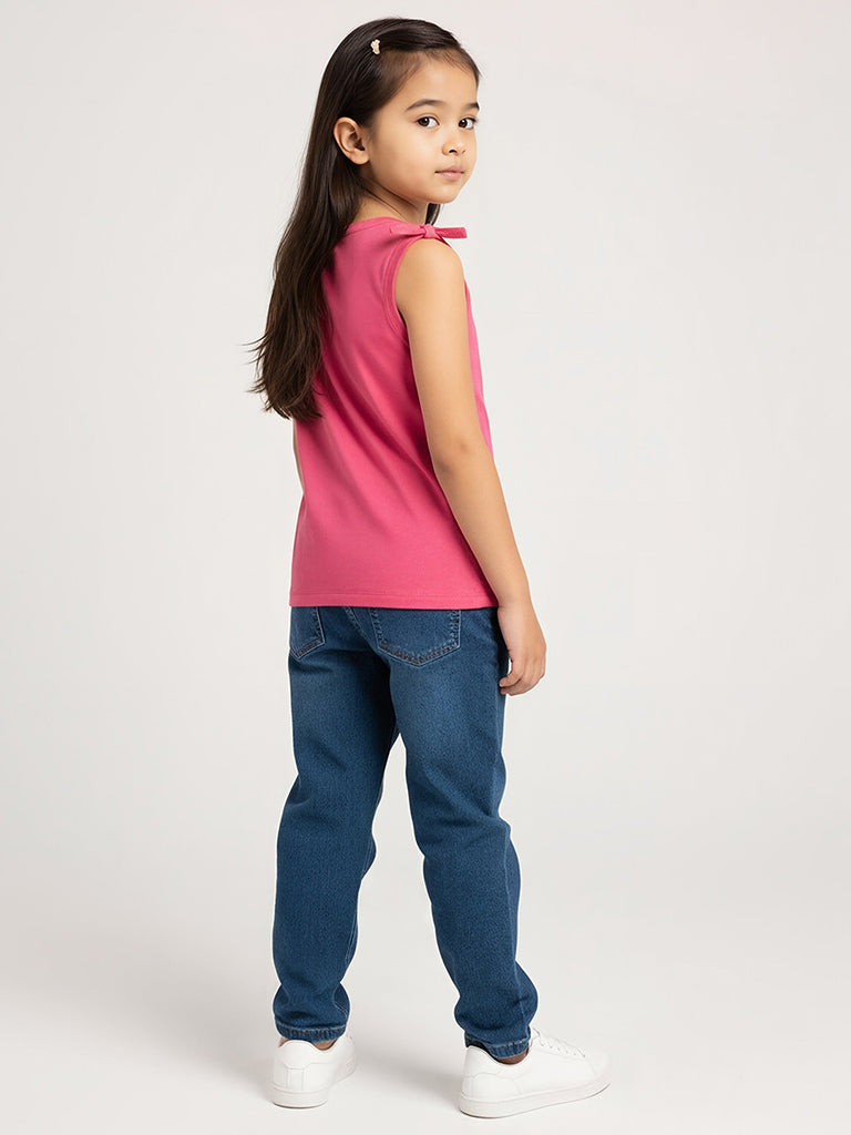 HOP Kids Girls Fuchsia Sequin Detailed Cotton Top