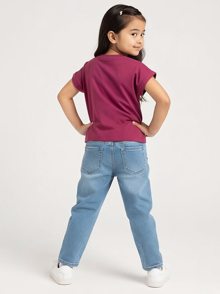 HOP Kids Girls Red Animal Design Cotton T-Shirt