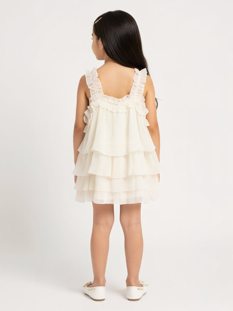 HOP Kids Girls Cream Ruffle-Detailed Top