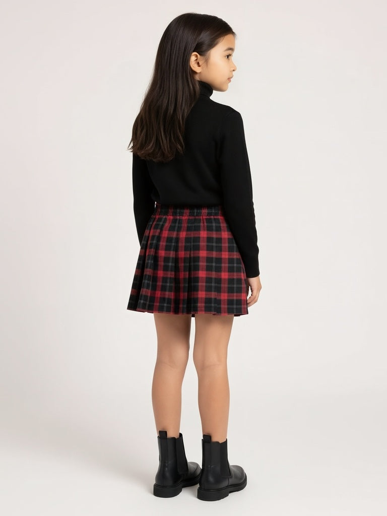 HOP Kids Girls Red and Black Checkered High-Rise Skirt