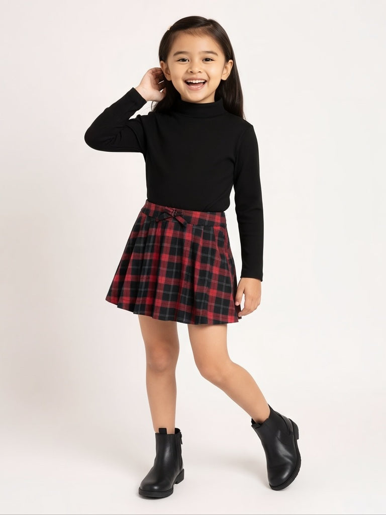 HOP Kids Girls Red and Black Checkered High-Rise Skirt
