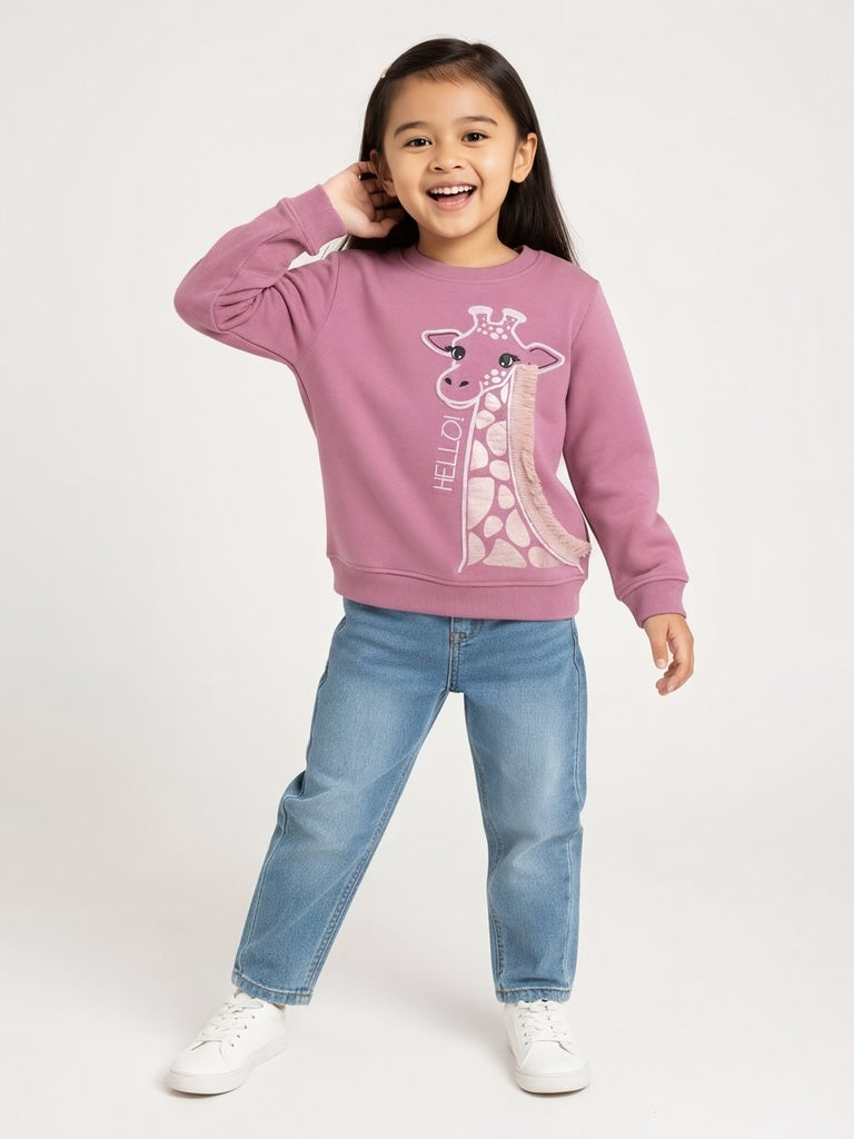 HOP Kids Girls Dusty Pink Animal Printed Cotton-Blend Sweatshirt