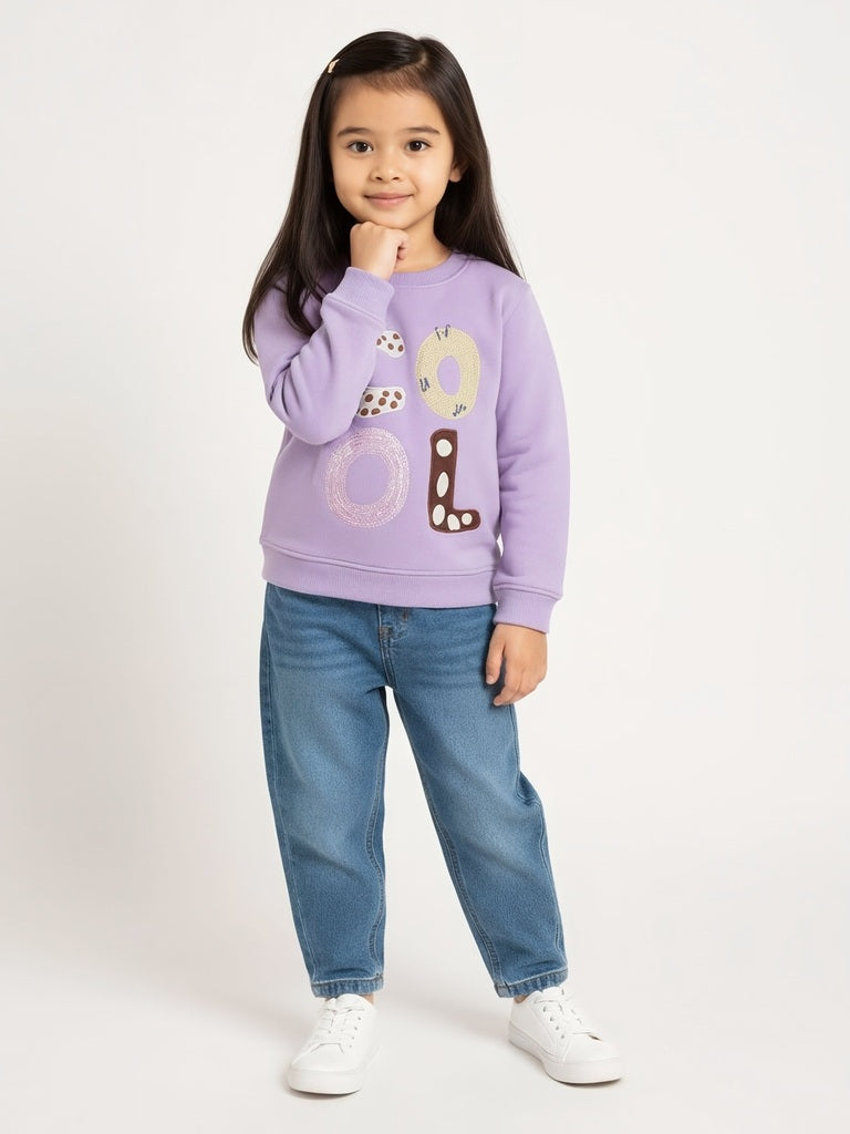 HOP Kids Girls Lilac Text Design Cotton-Blend Sweatshirt