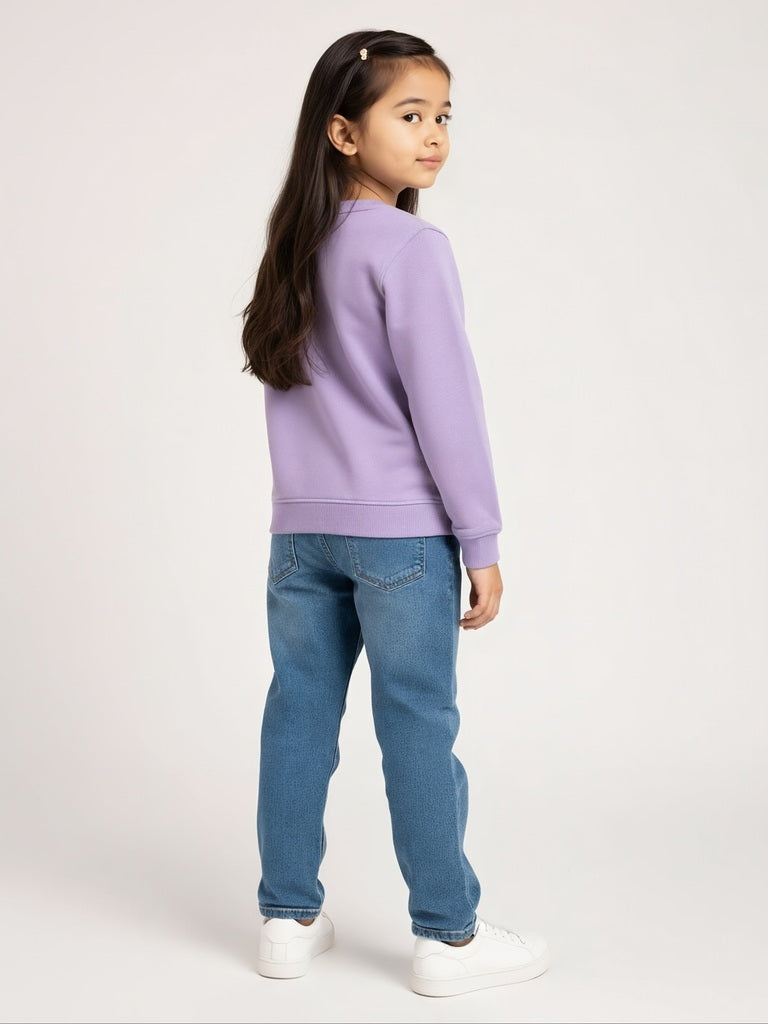 HOP Kids Girls Lilac Text Design Cotton-Blend Sweatshirt