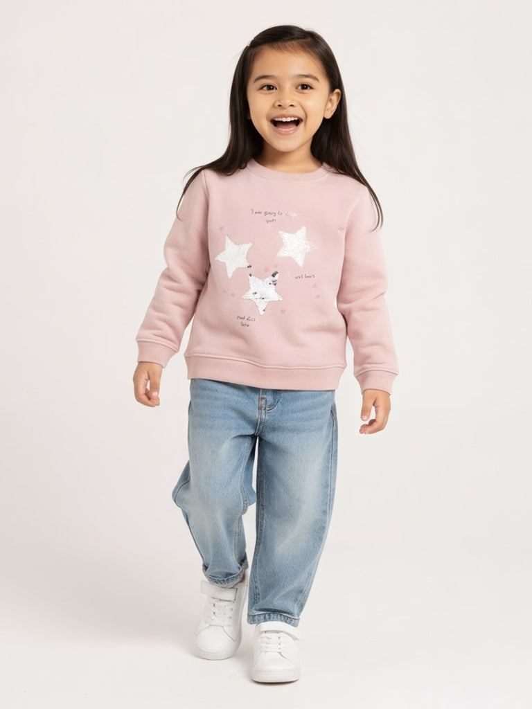 HOP Kids Girls Dusty Pink Embellished Cotton-Blend Sweatshirt