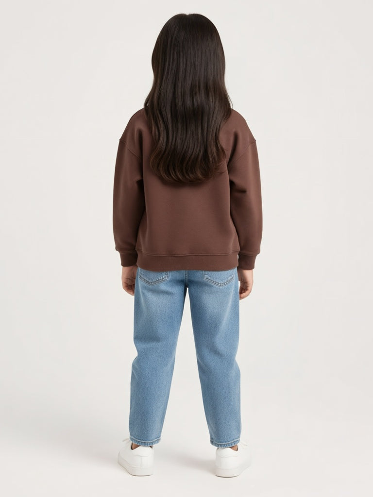 HOP Kids Girls Brown Animal-Detail Cotton-Blend Sweatshirt
