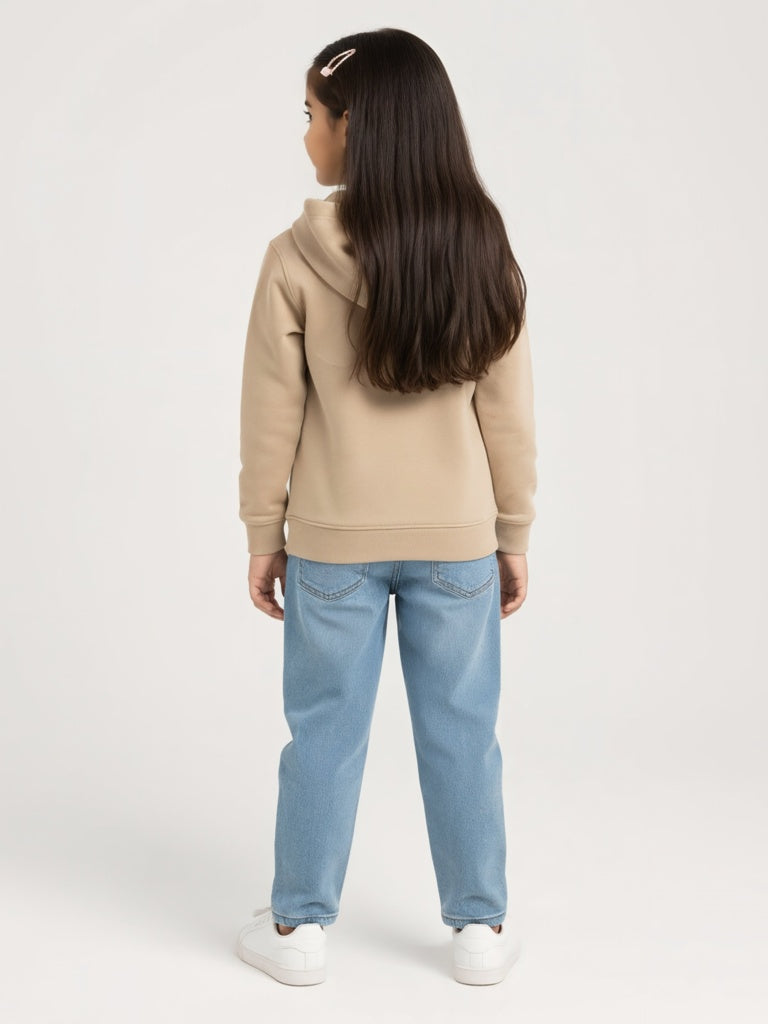 HOP Kids Girls Taupe Printed Cotton-Blend Hoodie