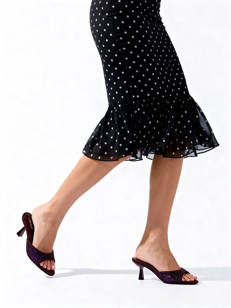 LUNA BLU Burgundy Diamante Embellished Heel Sandals