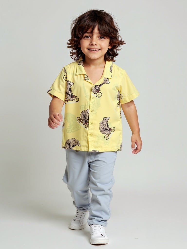 HOP Kids Boys Yellow Animal Design Shirt
